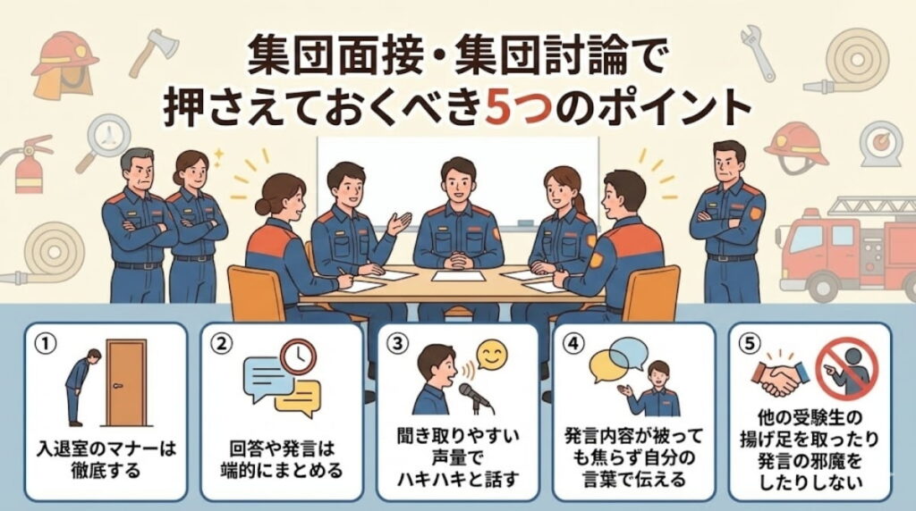 消防士の集団面接・集団討論で押さえるべき5つのポイント