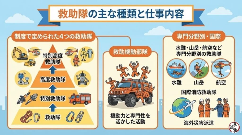 救助隊の主な種類と仕事内容