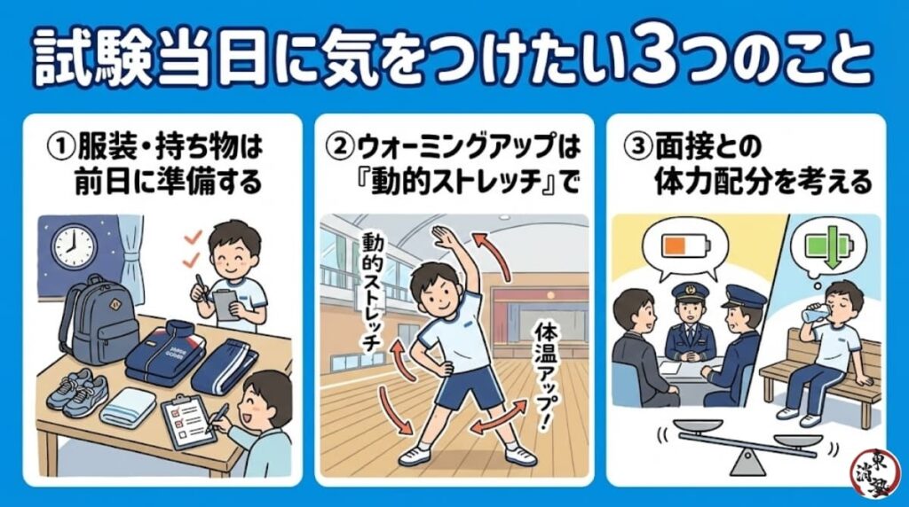 試験当日に気をつけたい3つのこと